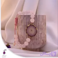 دستبند رز کوارتز با وسط راف عقیق کد B84