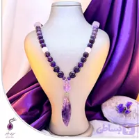 گردنبند رولباسی سنگ آمیتیست و رز کوارتز کد N42