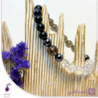 دستبند کوارتز شفاف و کوارتز دودی و تورمالین سیاه و حدید کد B266