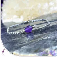 دستبند سنگ آمیتیست تراش جواهری با زنجیر نقره ای کد B214 - سورین گوهر استور