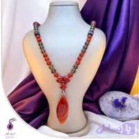 گردنبند رولباسی سنگ عقیق کارنلین و کوارتز دودی کد N49