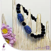 دستبند مردانه سنگ تورمالین سیاه با وسط لاجورد کد B262