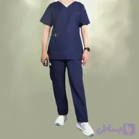 ست اسکراب و شلوار پزشکی زنانه سرمه‌ای مدیکال