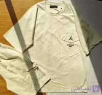 ست تیشرت و شلوارک نخی گرم بالا طرح جردن