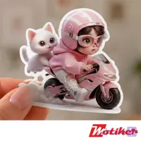 استیکر دختر موتورسوار Pink Racing Girl