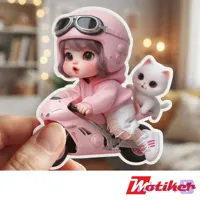 استیکر دختر موتورسوار Pink Flame Rider