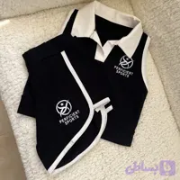 ست کراپ تاپ یقه‌دار و شورتک ورزشی