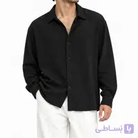 پیراهن باکسی مردانه ساده مشکی | پارچه اسلپ وارداتی لخت | استایل شیک کد 1001