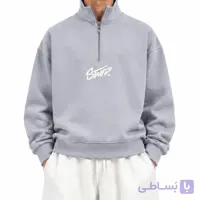 دورس نیم زیپ مردانه طرح دار طوسی | قواره باکسی و سه نخ تو کرکی | شیک کد 5005