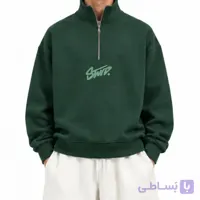 دورس نیم زیپ مردانه طرح دار سبز | قواره باکسی و سه نخ تو کرکی | شیک کد 5005