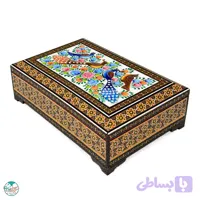 جعبه خاتم کاری طرح گل و بلبل 22در14