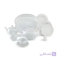 سرویس «اقتصادی» چینی زرین طرح یاسمن لب طلایی (گلدن لاین) 12 نفره 76 پارچه پیکره رادیانس