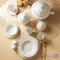 سرویس چینی زرین «اقتصادی» یاسمن رزگلد لب طلا (گلدن لاین) 12 نفره 89 پارچه پیکره شهرزاد