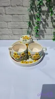 ست چای‌خوری سرامیکی دست‌ساز دو نفره طرح گل درختی