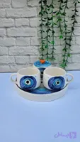 ست چای‌خوری سرامیکی دست‌ساز دو نفره طرح چشم نظر